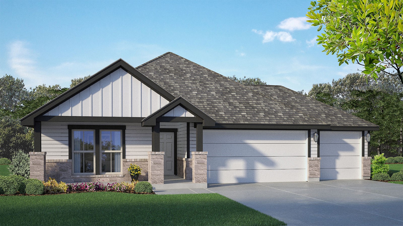 Monroe H Elevation 3 Car Garage