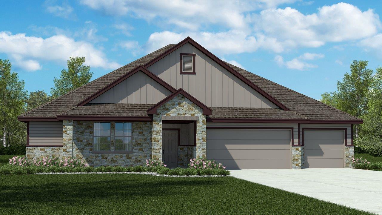 Parker II H Elevation 3 Car Garage.
