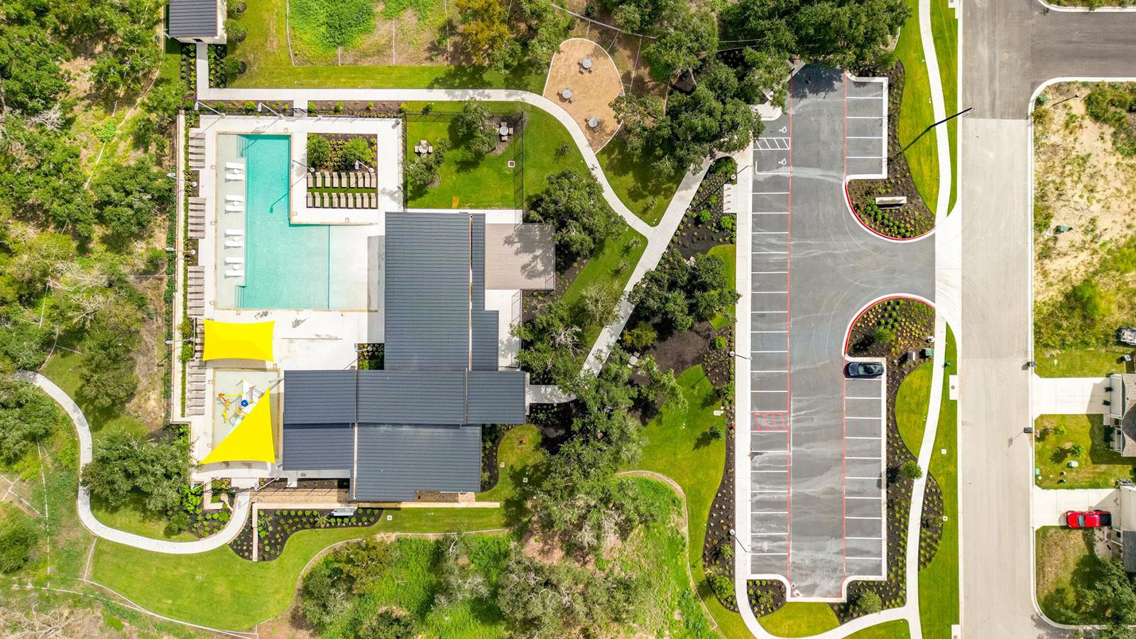 Cool Water Model Home Amenity Ariel Exterior View.