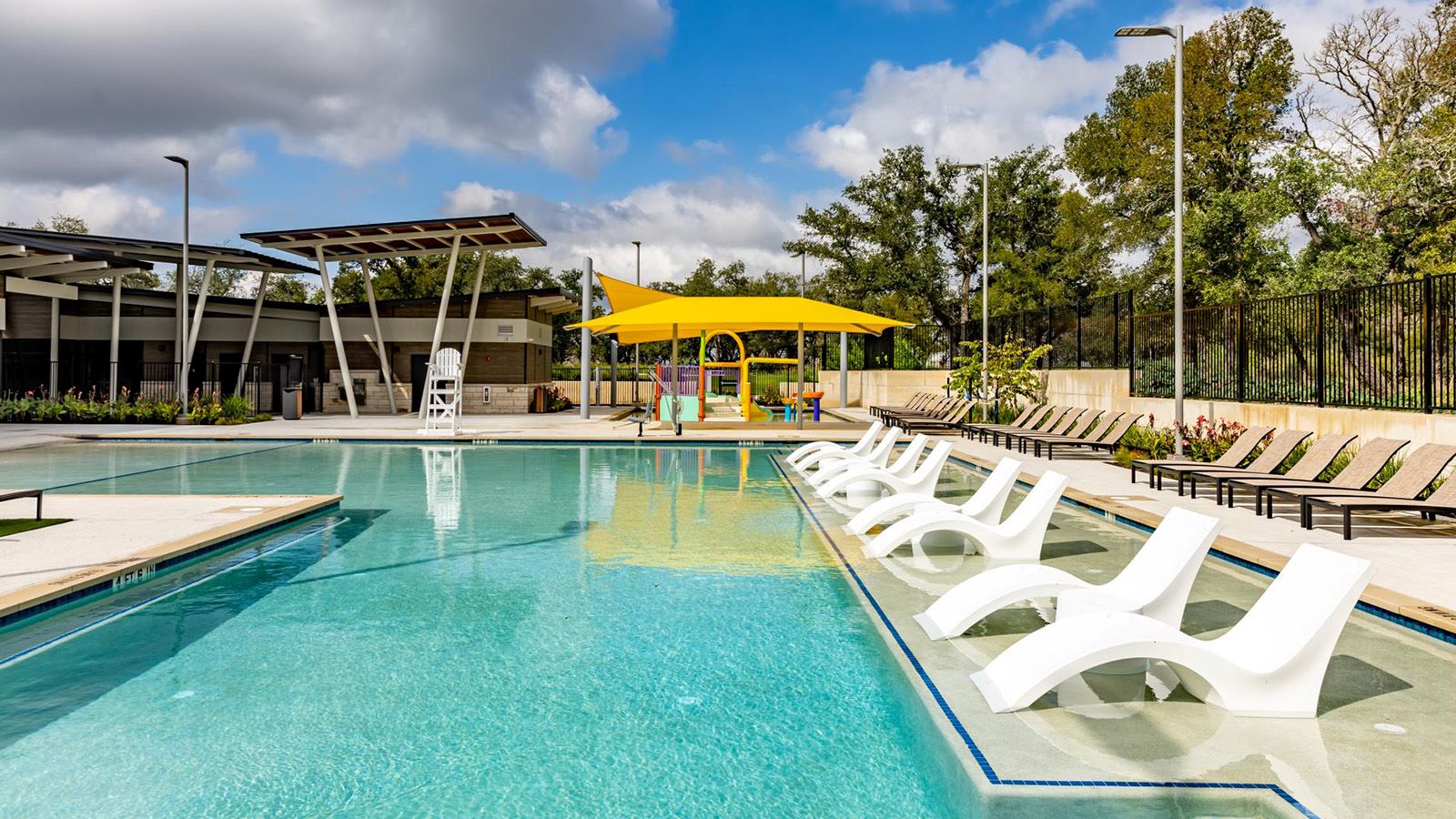 Cool Water Model Home Amenity Exterior Pool View.