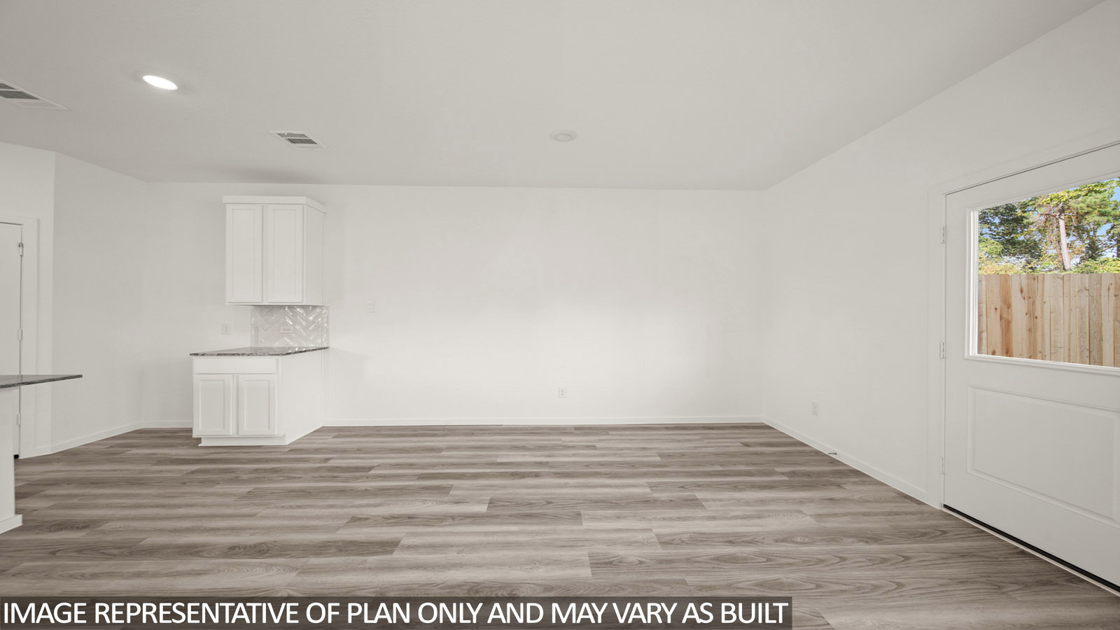 Jasmine dining room with vinyl plank flooring and open concept dining room.