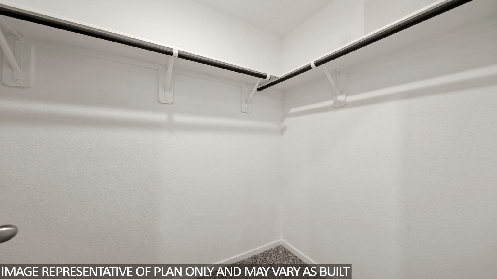 Jasmine primary bedroom walk-in closet with carpeted flooring and shelving for storage.