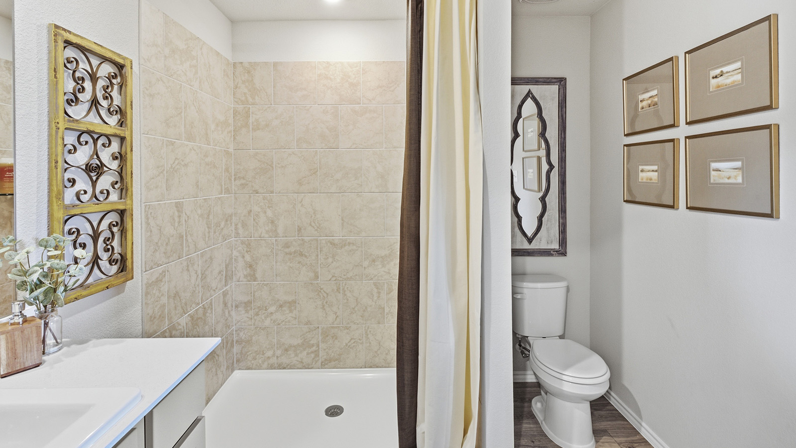 Hidden Trails Model Home primary bathroom with walk-in shower.