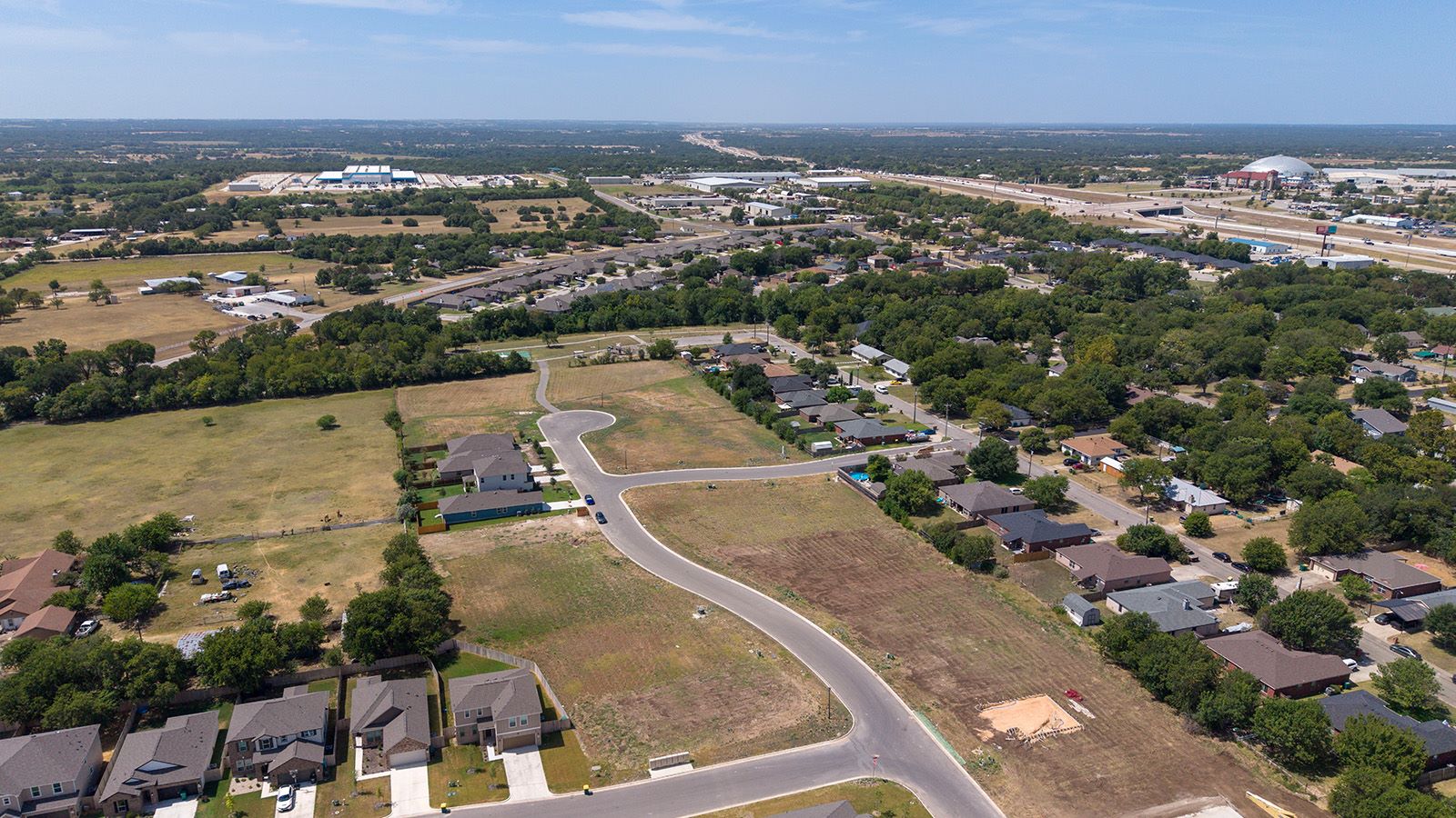 Hidden Trails Model Home exterior ariel shot of community.
