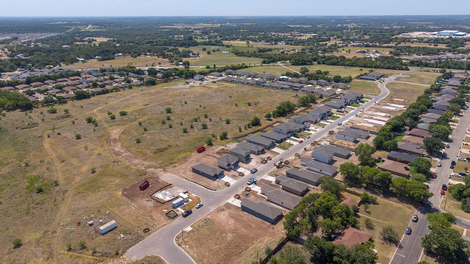 Hidden Trails Model Home exterior ariel shot of community.
