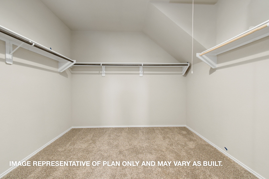 Primary walk-in closet with carpet flooring and overhead storage space.