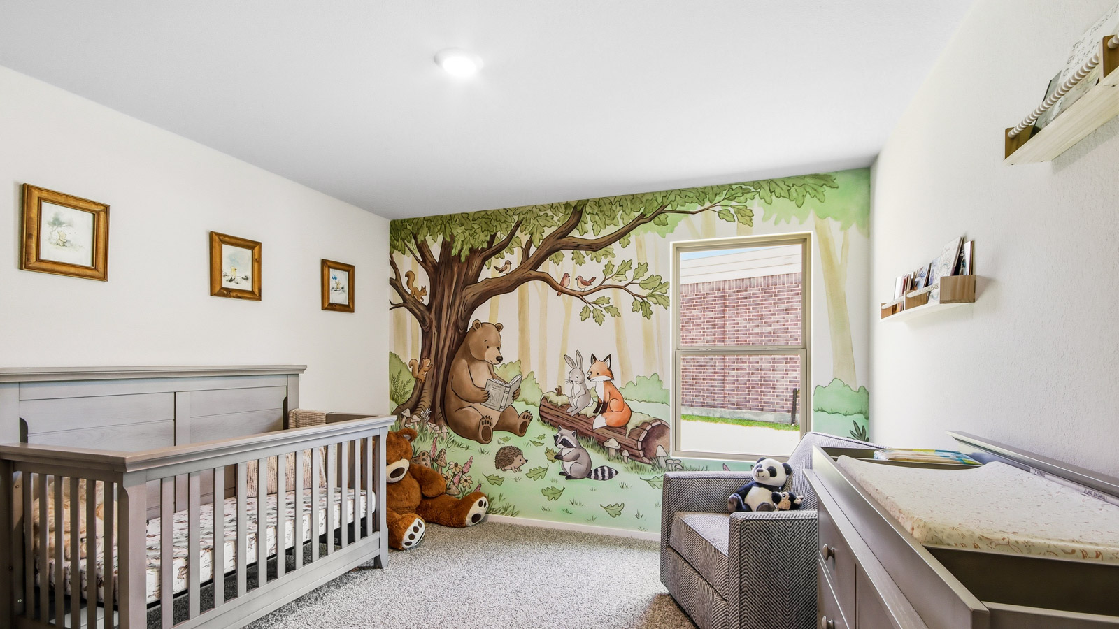 Secondary bedroom with shag carpet flooring and bright window