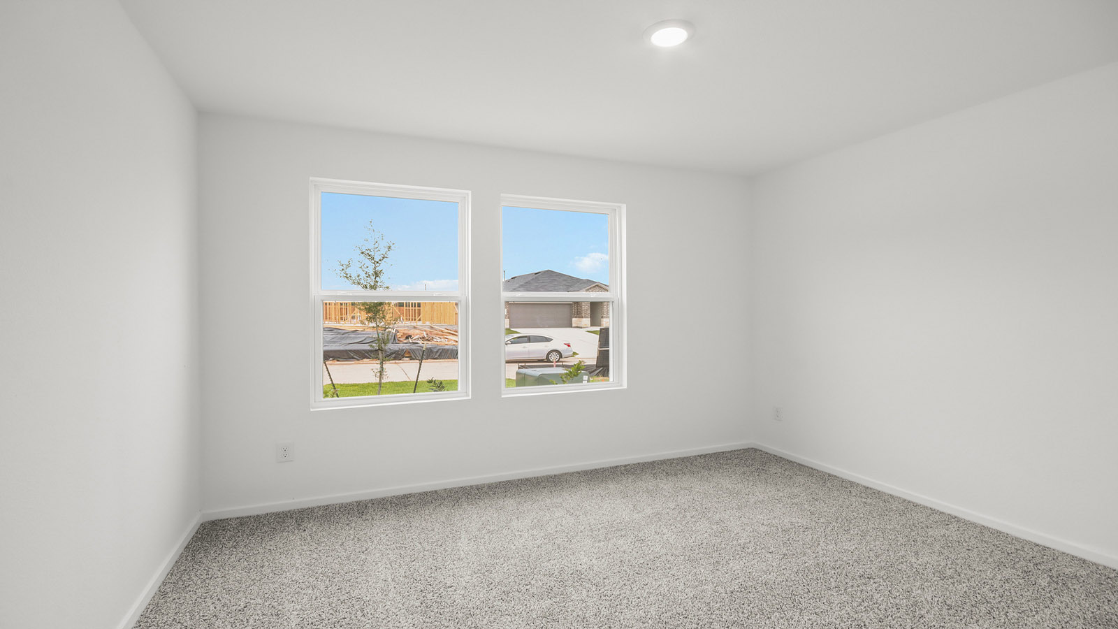 Secondary bedroom with shag carpet flooring and bright window