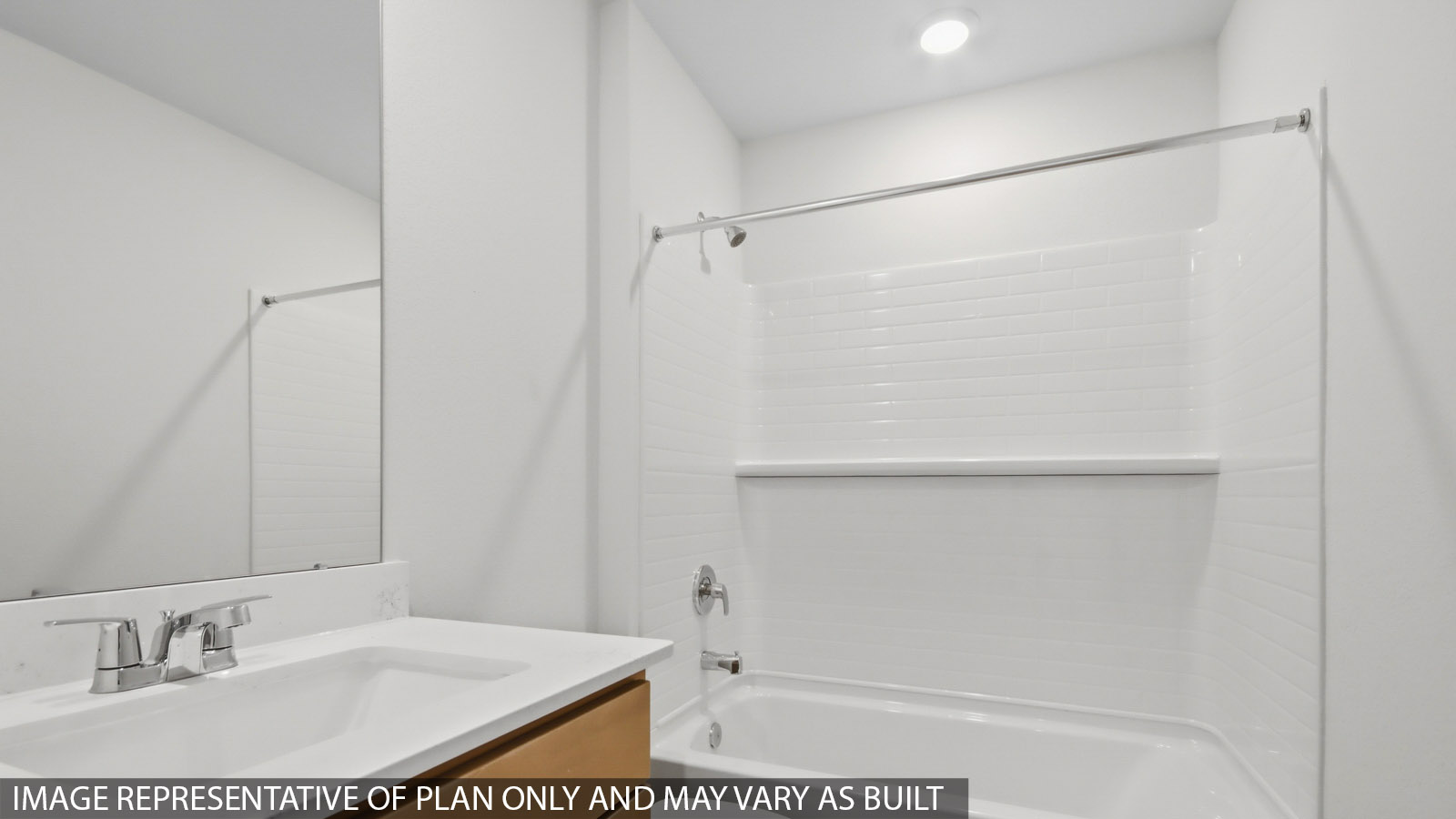 Secondary bathroom with tub/shower combo with quartz counter tops in Magnolia TX