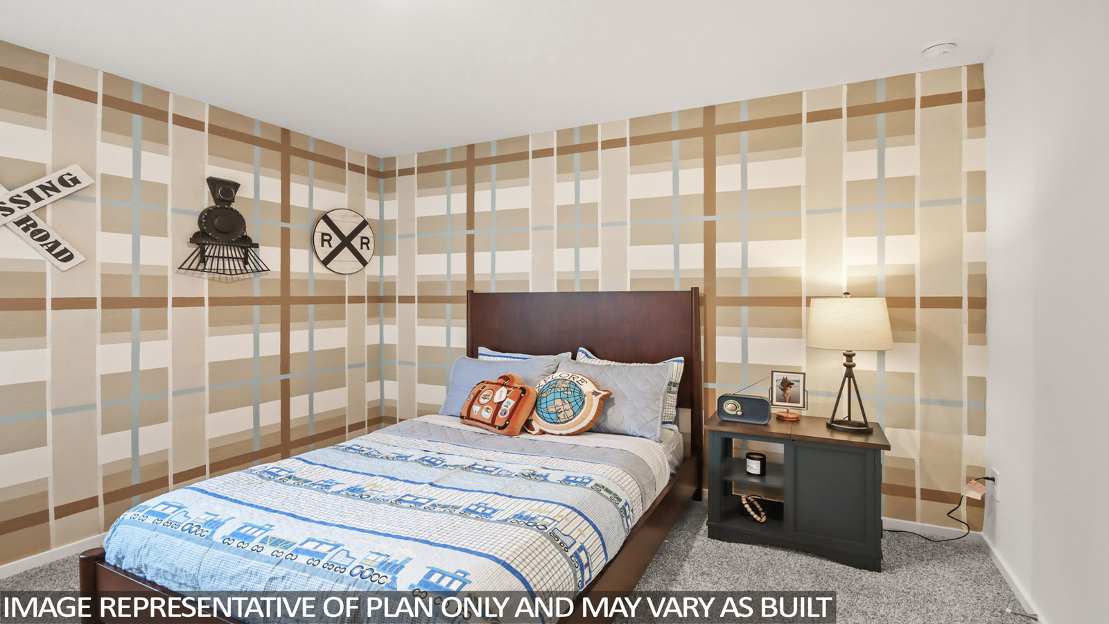 Secondary bedroom with shag carpet flooring and bright window