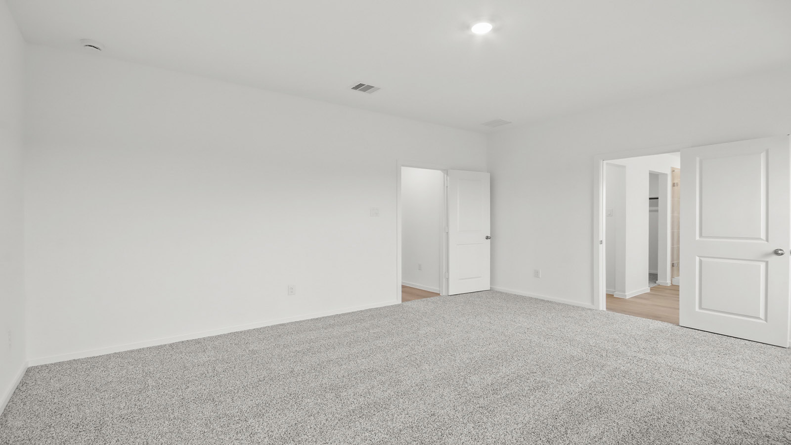 Large Primary bedroom with shag carpet flooring and bright window