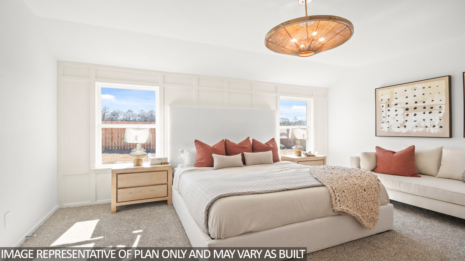 Large Primary bedroom with shag carpet flooring and bright window