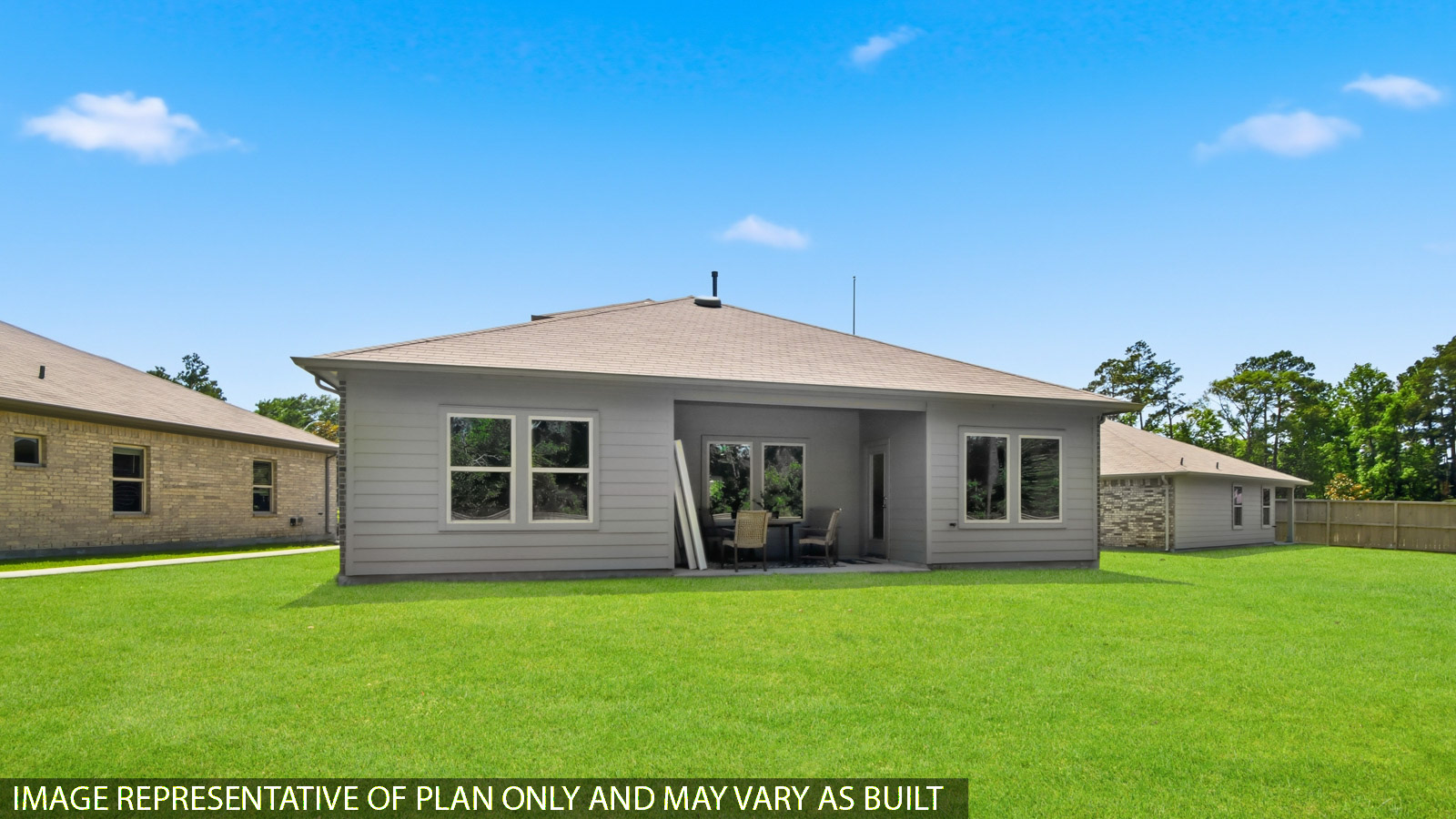covered patio with jamies hardie siding and overhead lighting