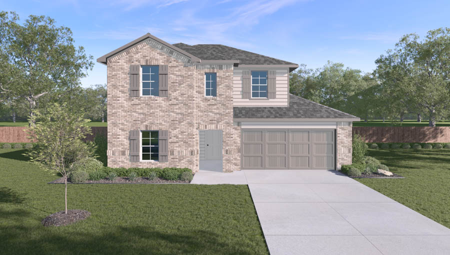 Two-story home rendering with two-car garage.