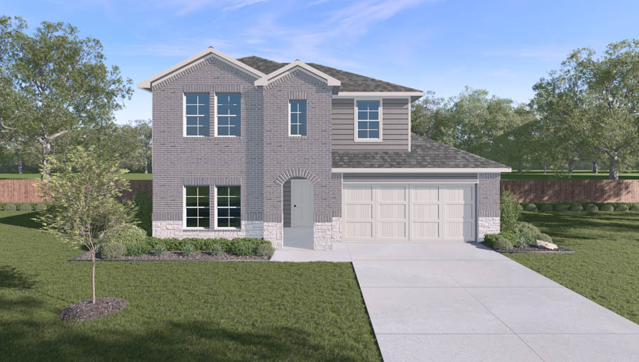 Two-story home rendering with two-car garage.