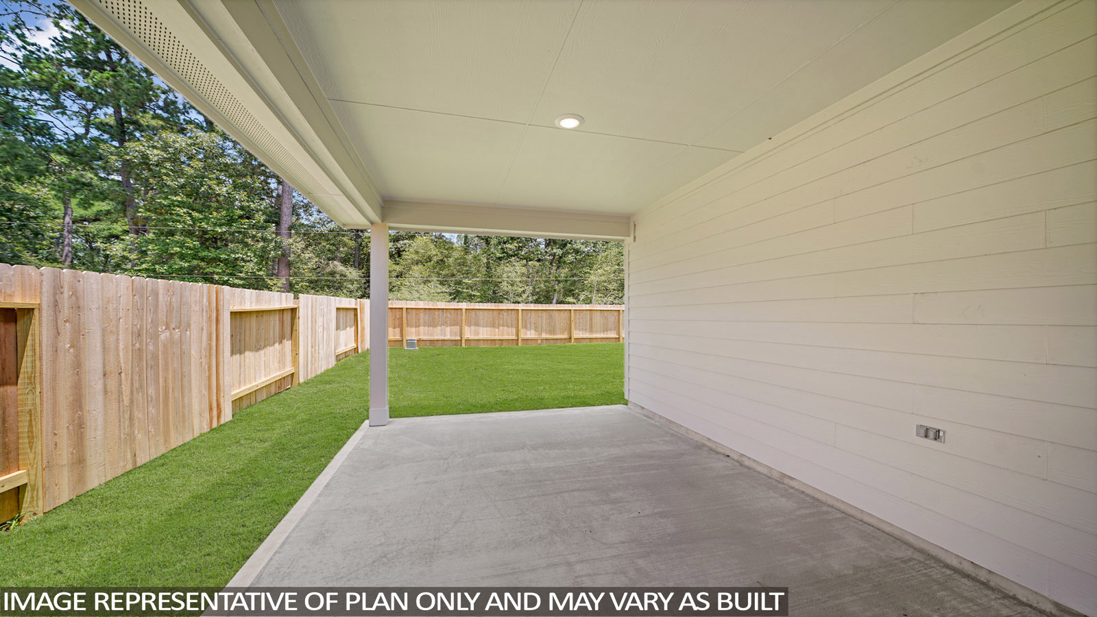 covered patio with overhead lighting