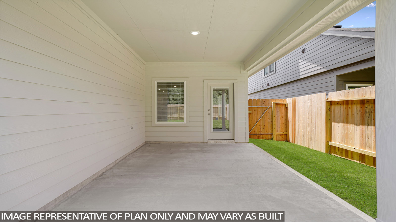 covered patio with overhead lighting