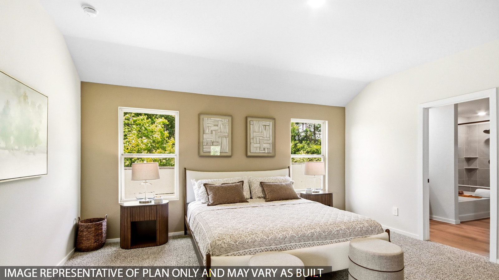 Large Primary bedroom with shag carpet flooring and bright window