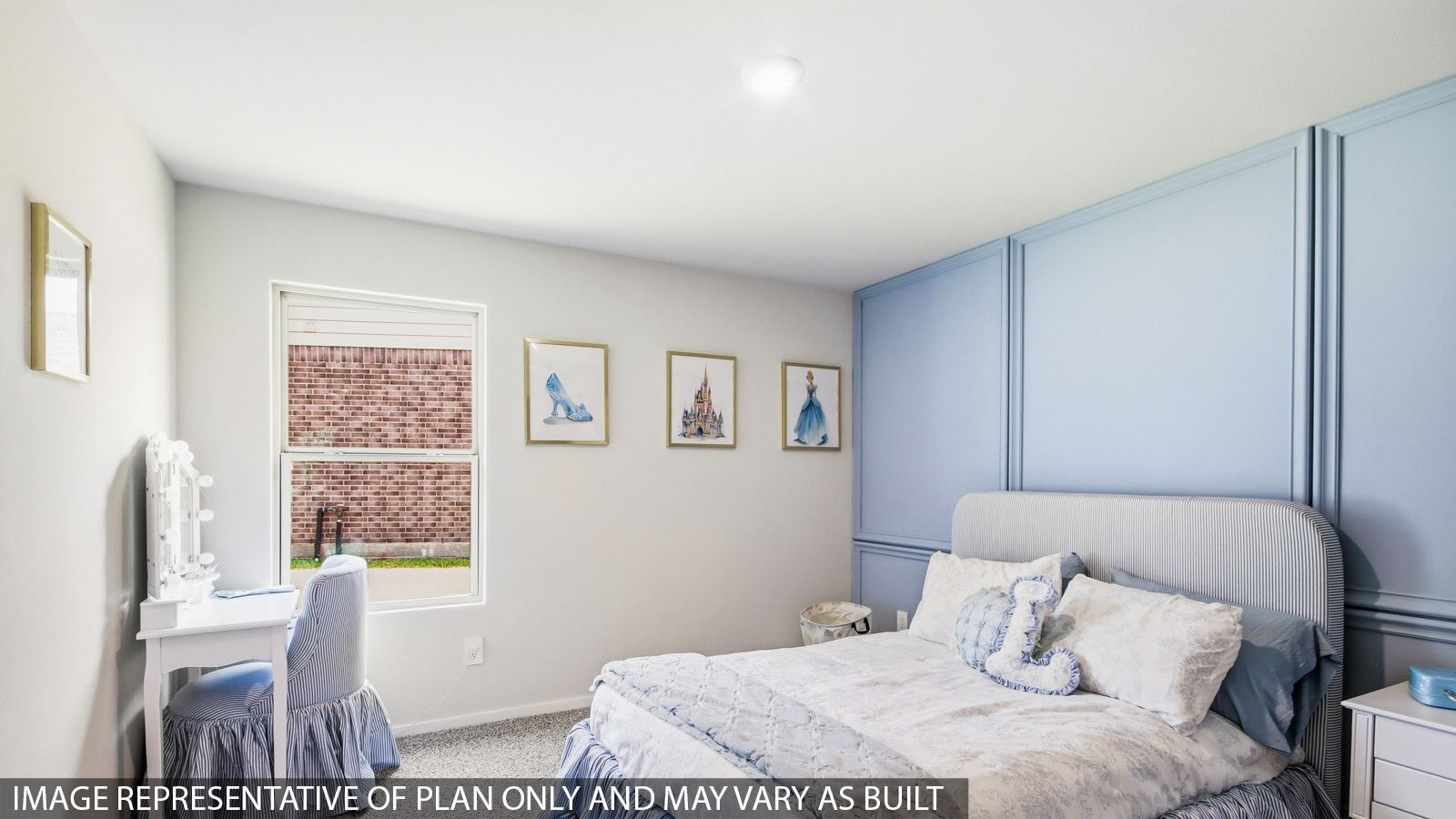 Secondary bedroom with shag carpet flooring and bright window