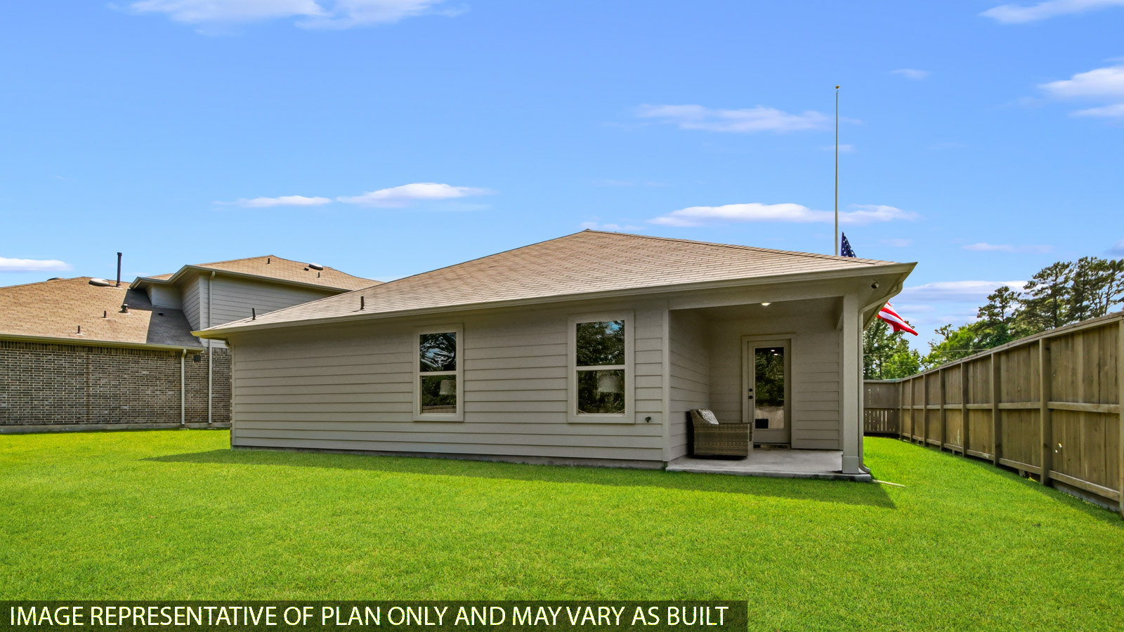 covered patio with jamies hardie siding and overhead lighting