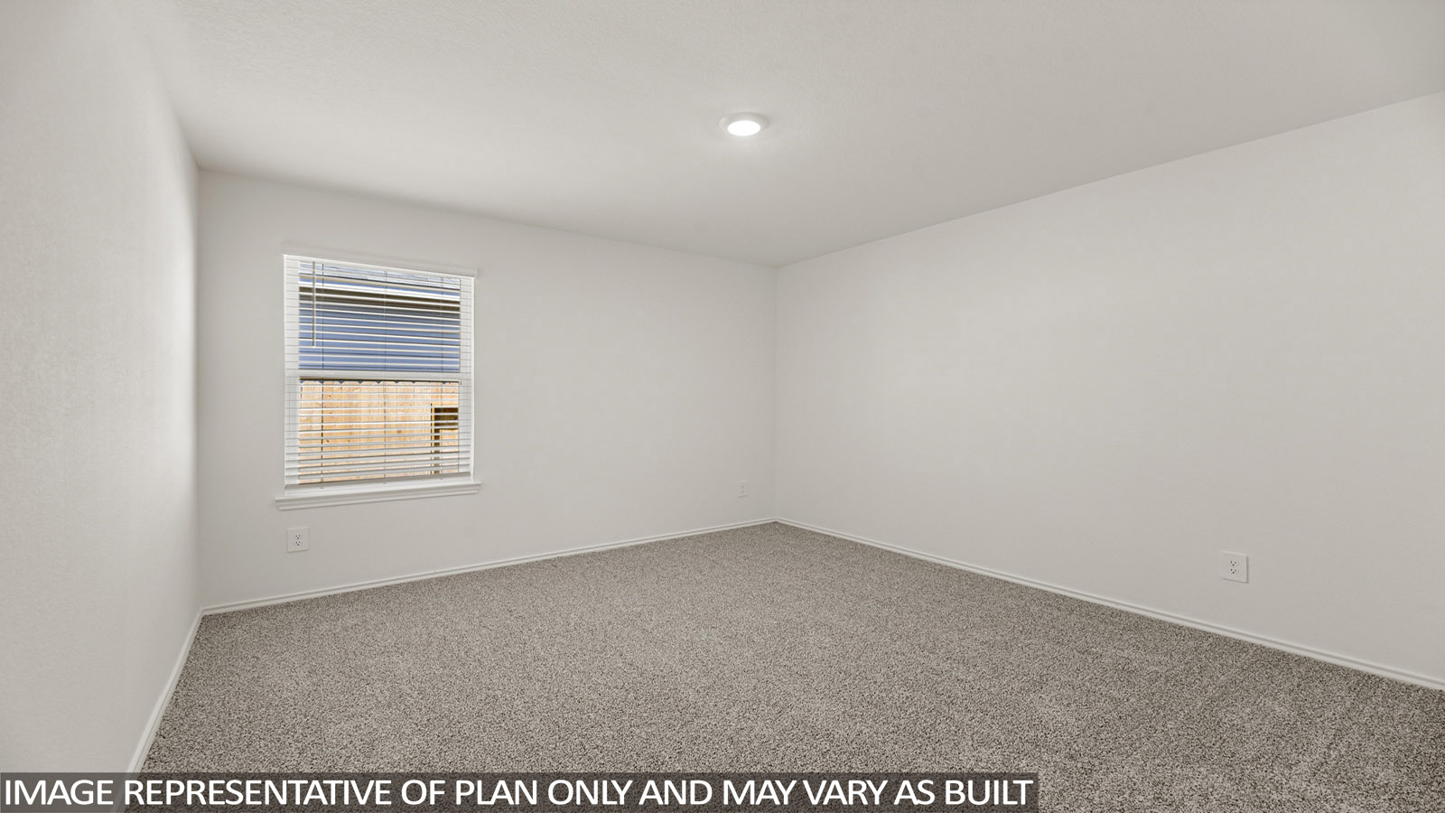 Secondary bedroom with windows, white walls, and light carpet.
