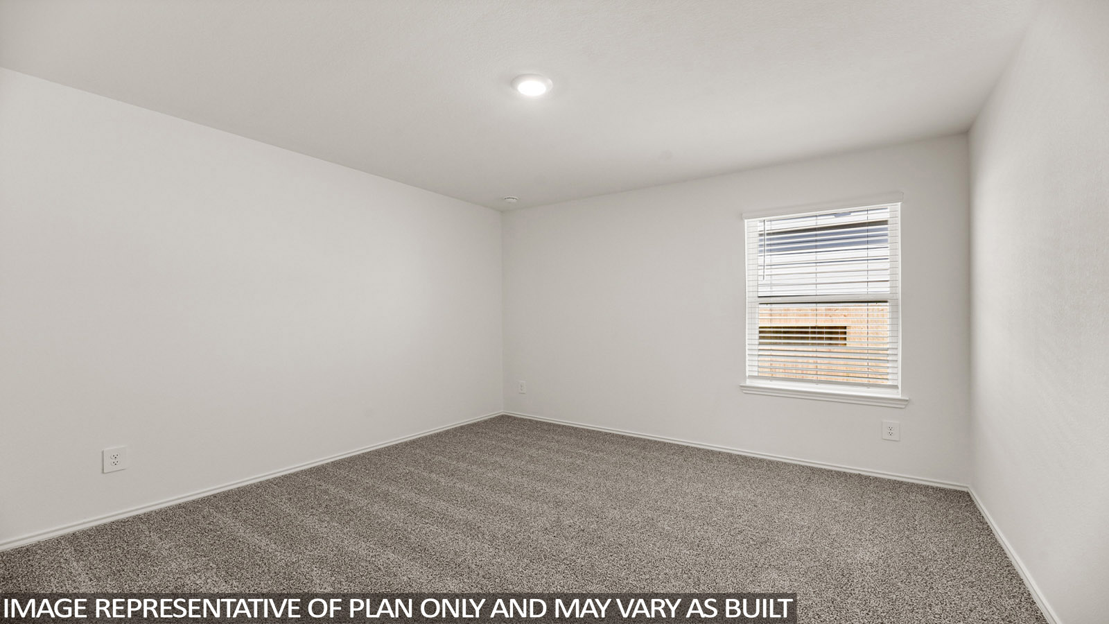 Secondary bedroom with windows, white walls, and light carpet.