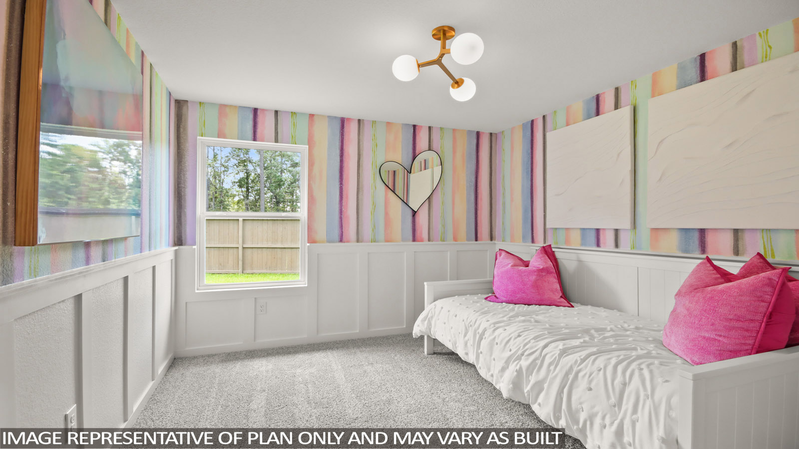 Secondary bedroom with shag carpet flooring and bright window