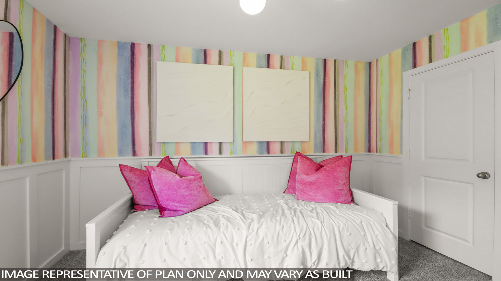 Secondary bedroom with shag carpet flooring and bright window
