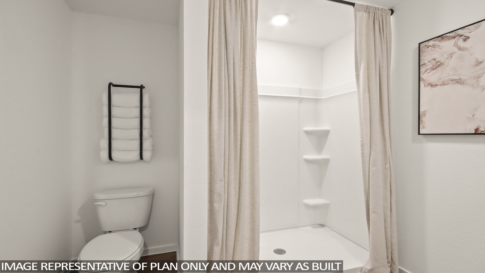 Primary bathroom with stand-alone shower with tiles and semi frameless glass in Magnolia TX