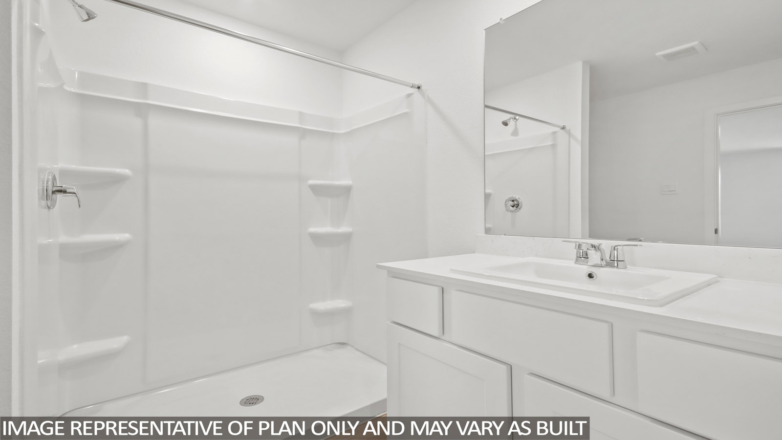 Primary bathroom with stand-alone shower with tiles and semi frameless glass in Magnolia TX
