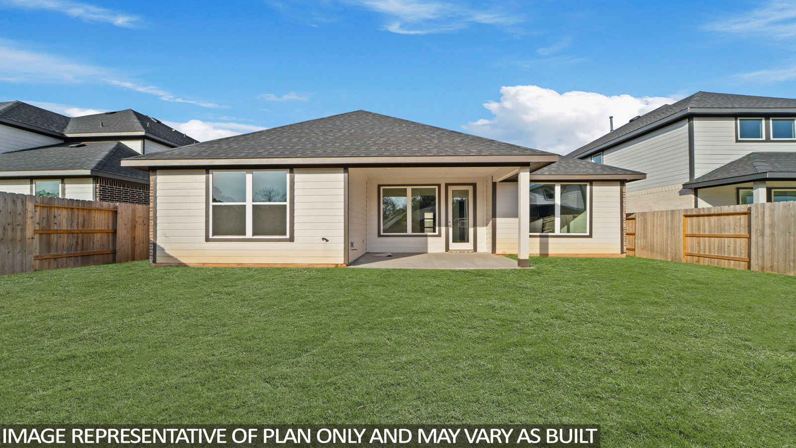 covered patio with jamies hardie siding and overhead lighting