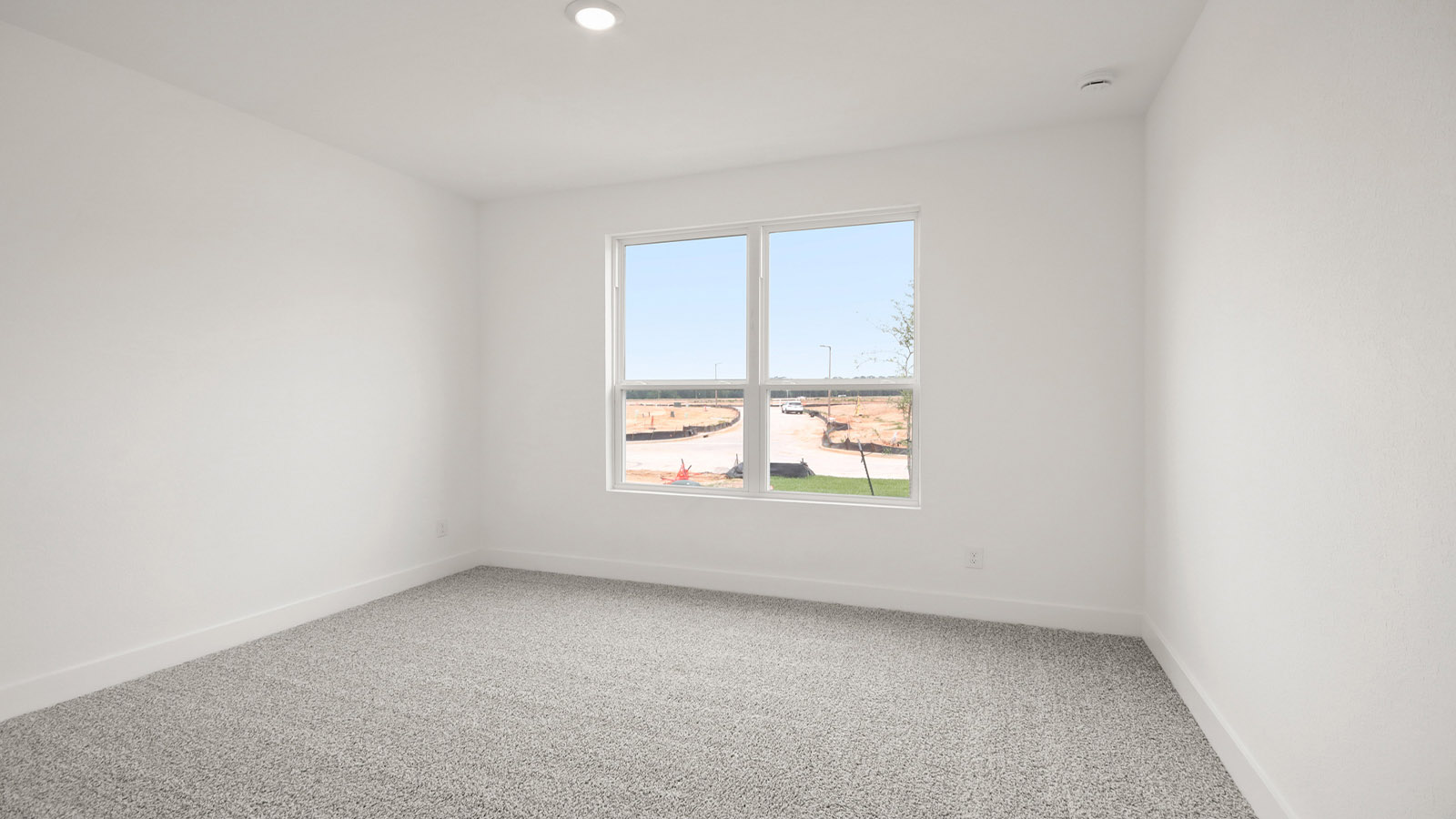 Secondary bedroom with shag carpet flooring and bright window