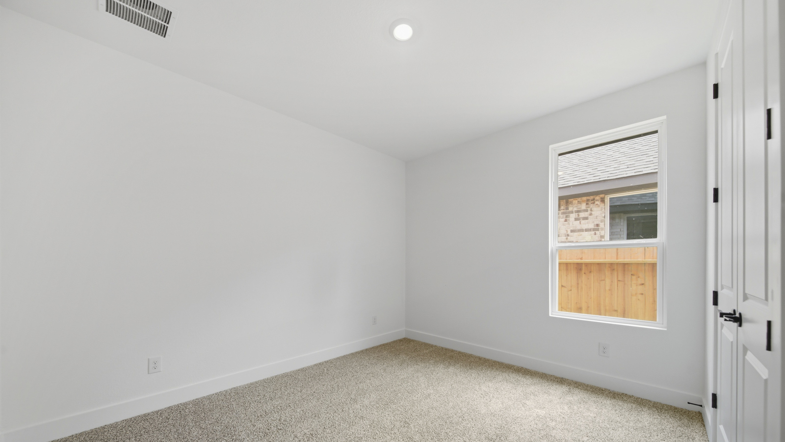 Secondary bedroom with shag carpet flooring and bright window