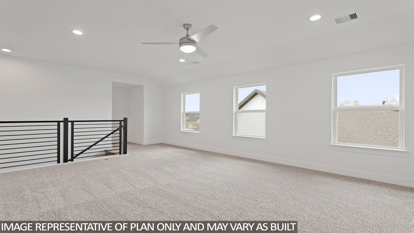 Upstairs living space with carpet