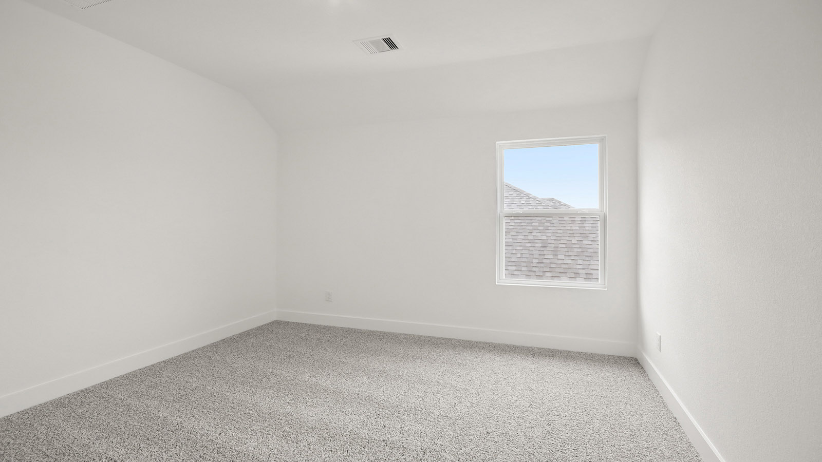 Secondary bedroom with shag carpet flooring and bright window