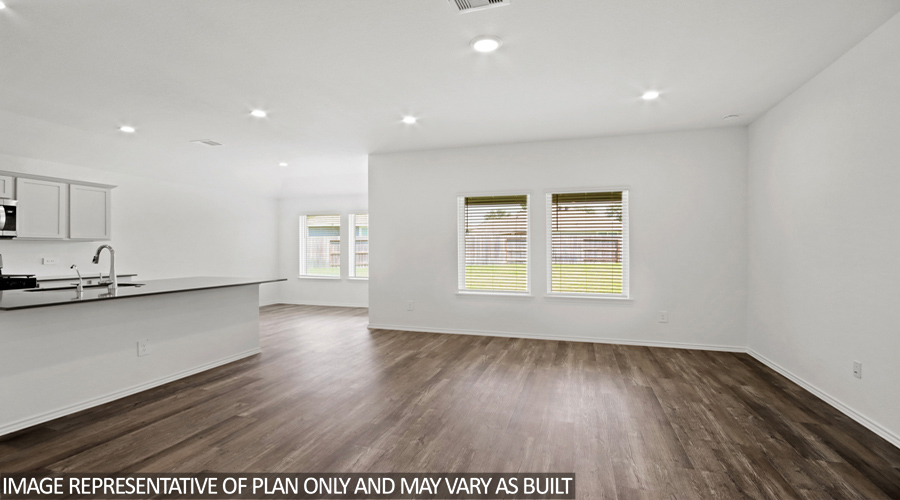 Open concept living and dining space.