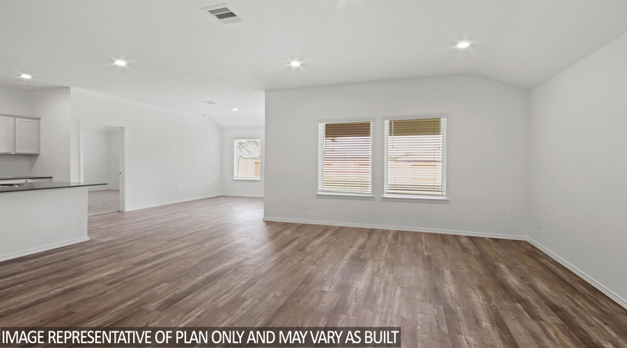 Open concept living and dining area.