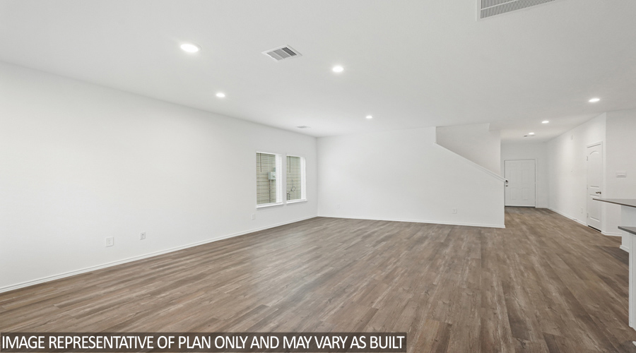 Open concept living and dining space.