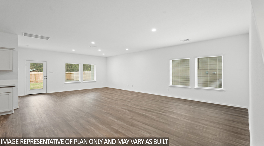 Open concept living and dining space.