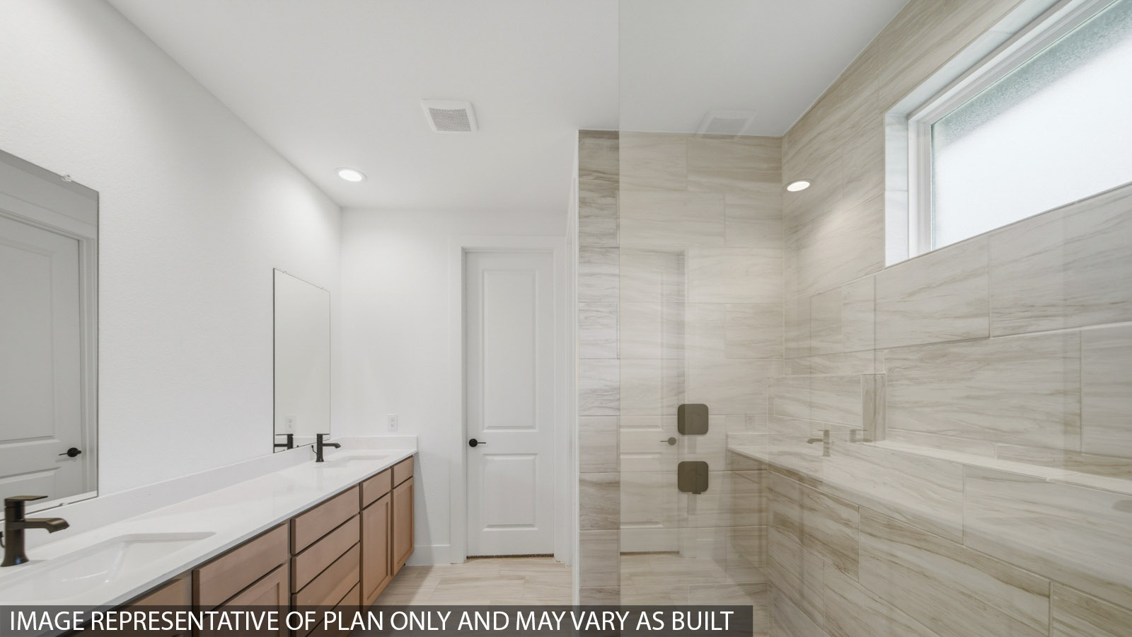 Primary bathroom with super shower with semi frameless glass in Hills of Westlake