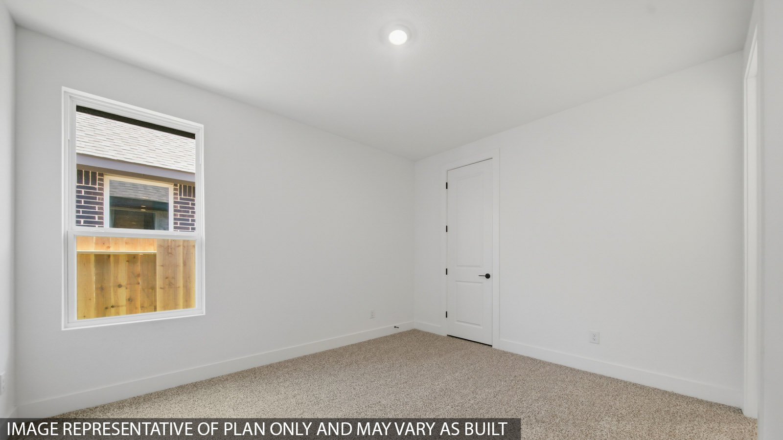 Secondary bedroom with shag carpet flooring and bright window