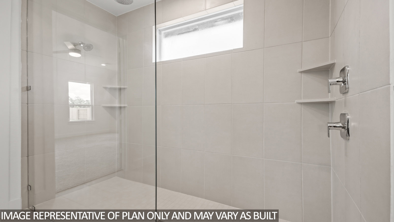 Primary bathroom with vinyl flooring and double sink.
