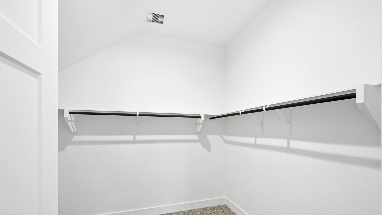 Primary walk-in closet with carpet flooring