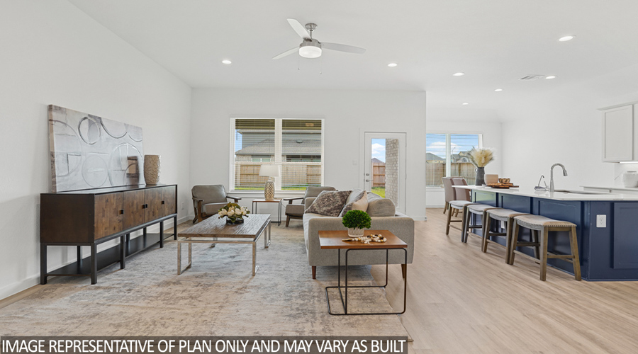 Open-concept living and dining space.