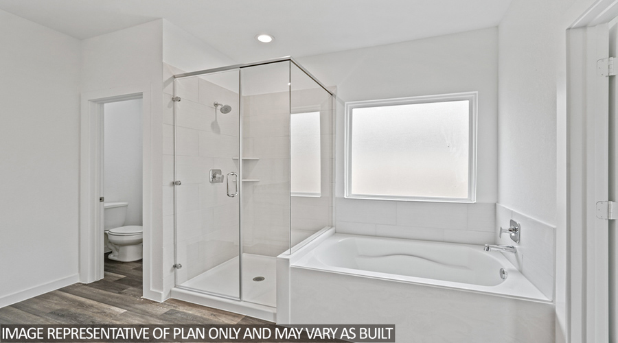 Primary bathroom standing shower and tub.