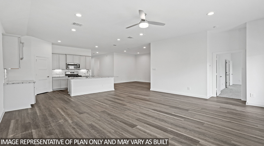 Open concept living and dining space.