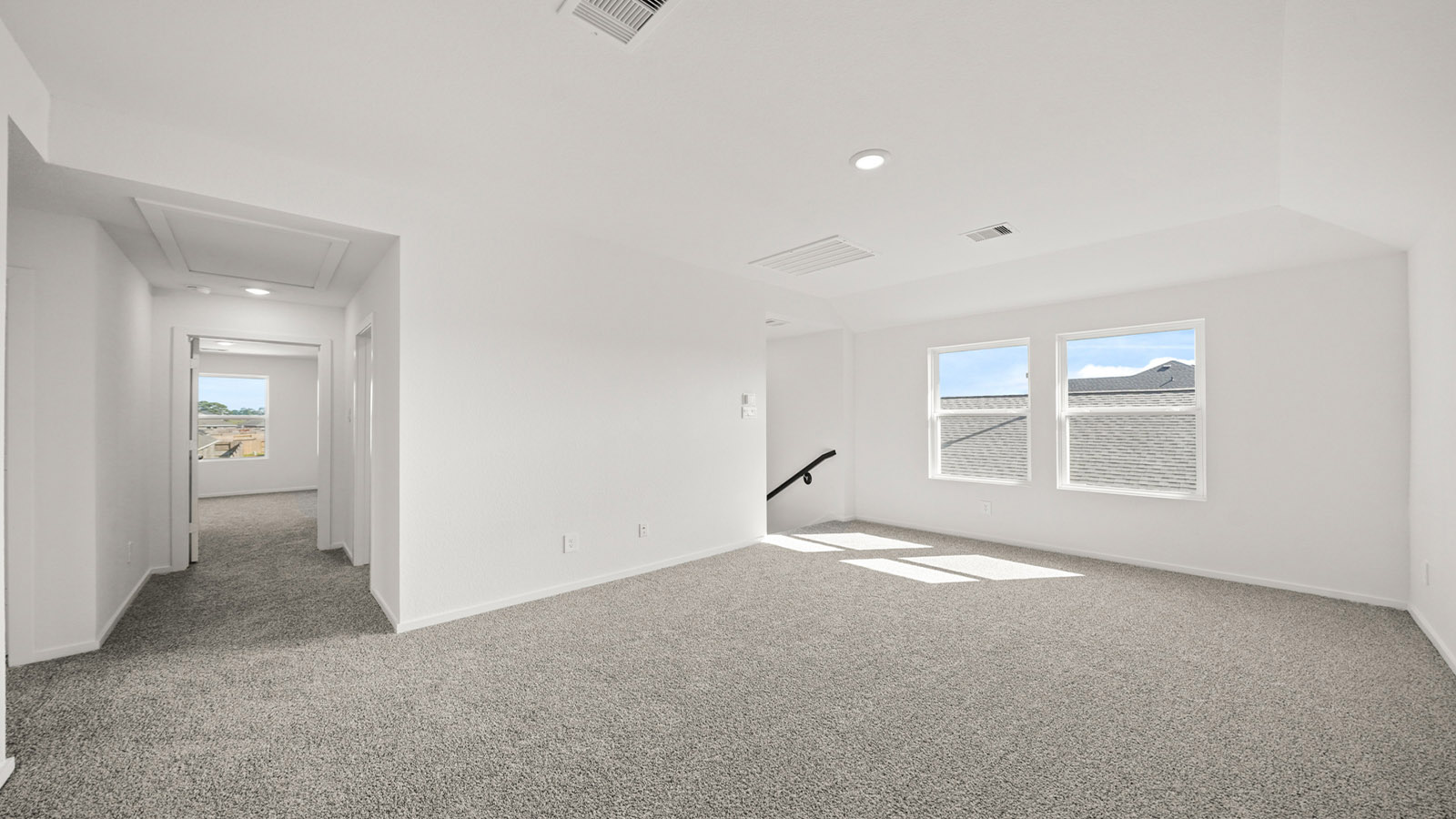 Loft, near bed and bathrooms, flexibly designed upstairs with multi-use living spaces for kids, office, gaming, craft room