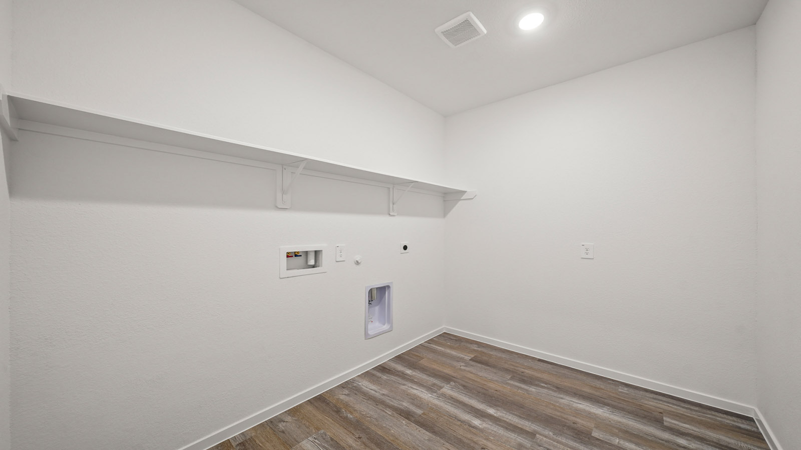 Cypress Green utility laundry smartly designed with overhead organized storage, a drop zone, with new washer, dryer included