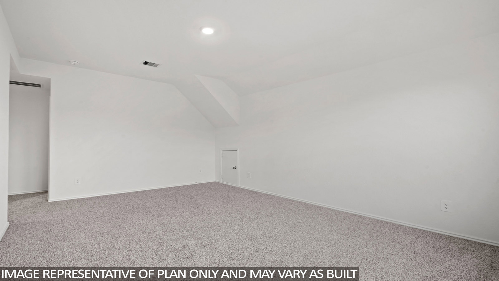 Large game room with windows, white walls, and light carpet.