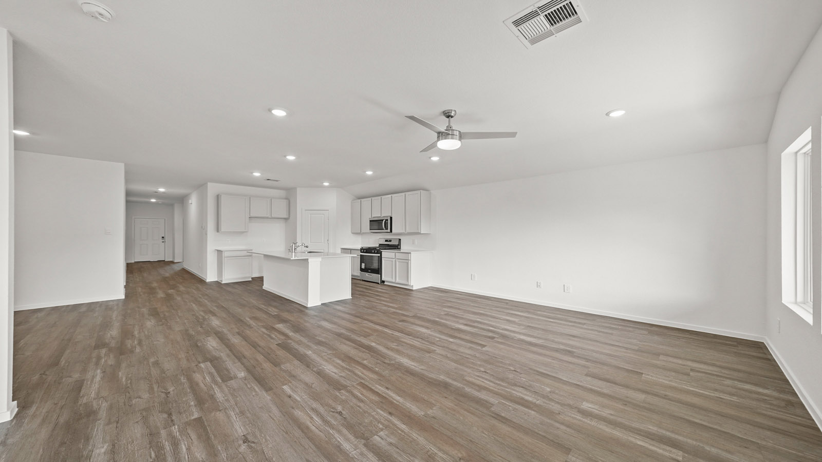 open concept living and dining area